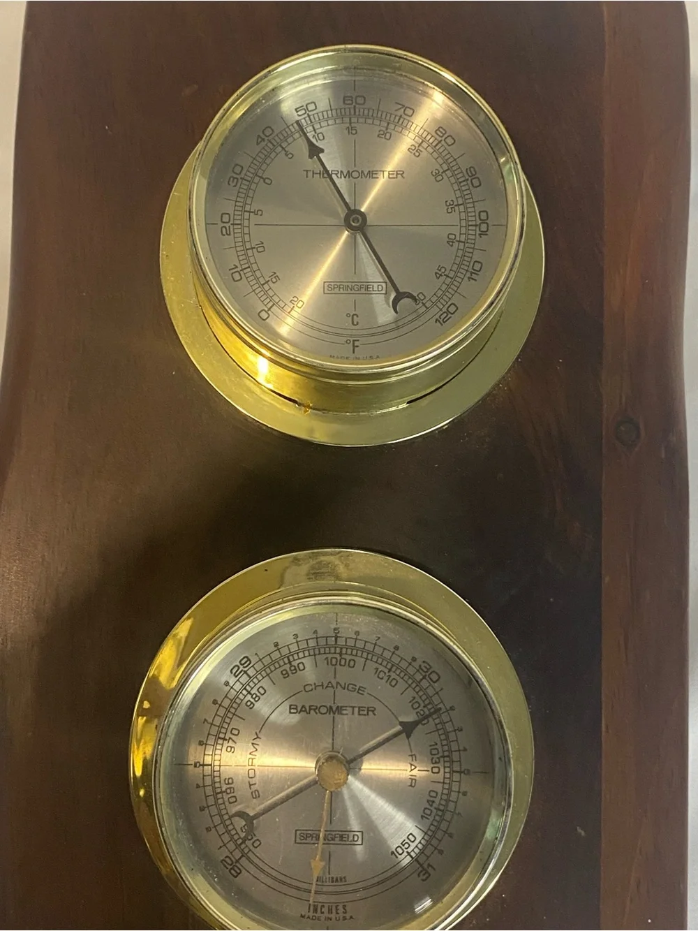 Brass and Wood Wall Weather Station - Brown and Gold
